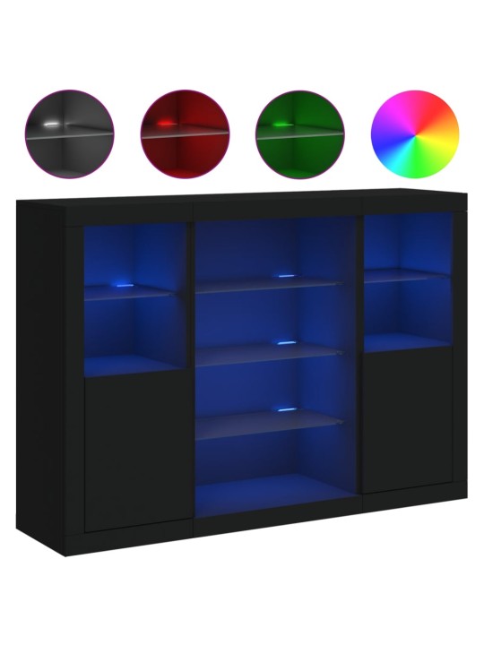 Kumodes ar led apgaismojumu, 3 gab., melns, inženierijas koks