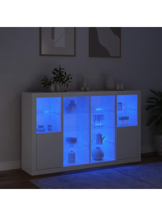 Kumodes ar led apgaismojumu, 3 gab., baltas, inženierijas koks