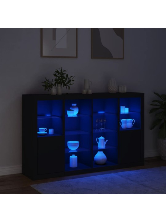 Kumodes ar led apgaismojumu, 3 gab., melns, inženierijas koks