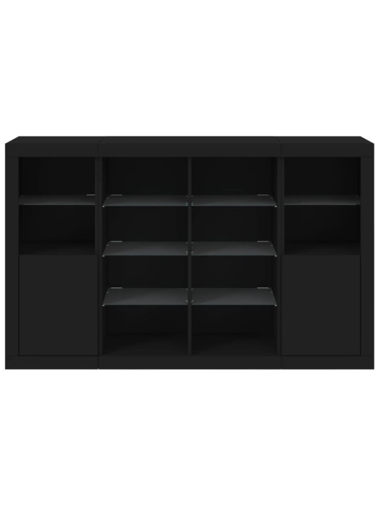 Kumodes ar led apgaismojumu, 3 gab., melns, inženierijas koks