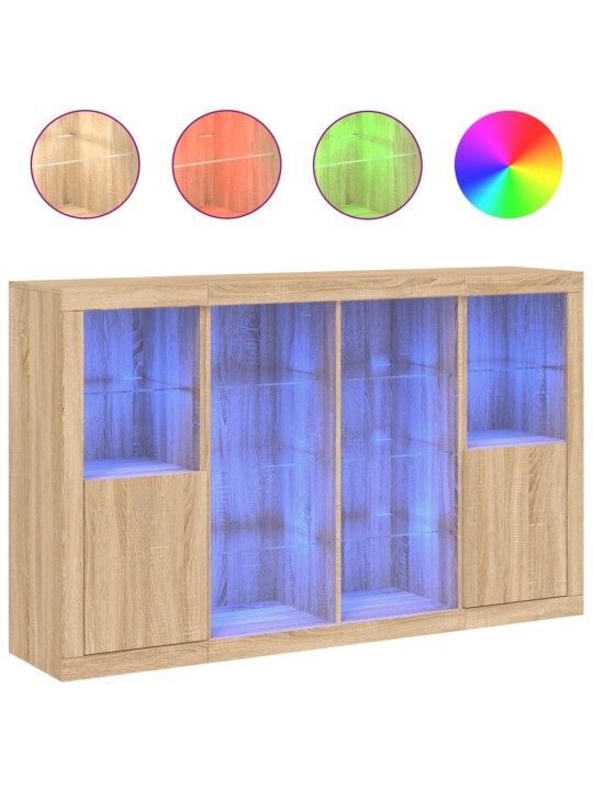 Kumodes ar led apgaismojumu, 3 gab., ozolkoka