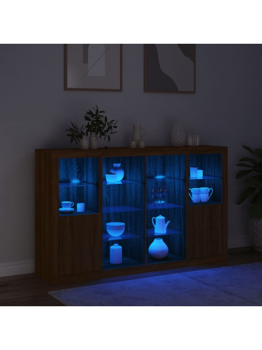 Kumodes ar led apgaismojumu, 3 gab., brūns, inženierijas koks