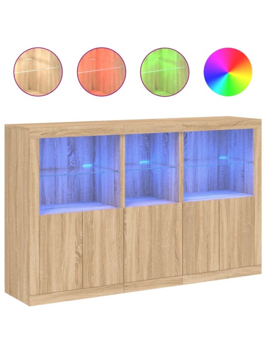 Kumode ar led lampiņām, ozolkoka krāsa, 162x37x100 cm