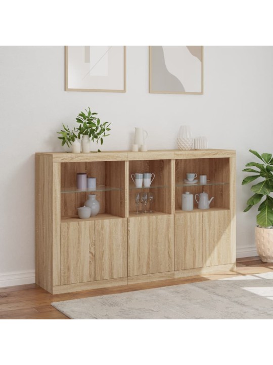 Kumode ar led lampiņām, ozolkoka krāsa, 162x37x100 cm