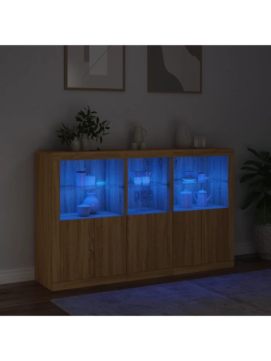 Kumode ar led lampiņām, ozolkoka krāsa, 162x37x100 cm