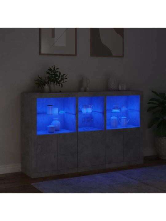 Kumode ar led lampiņām, betona pelēka, 162x37x100 cm