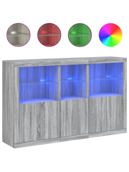Kumode ar led lampiņām, pelēka ozolkoka krāsa, 162x37x100 cm