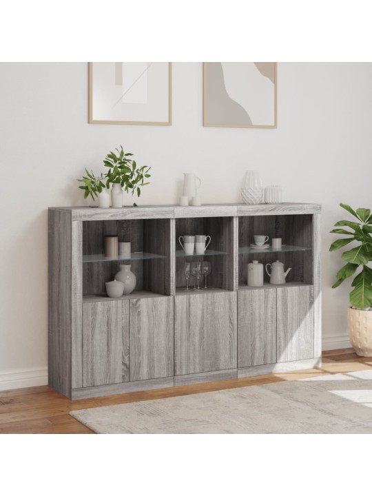 Kumode ar led lampiņām, pelēka ozolkoka krāsa, 162x37x100 cm
