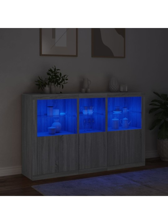 Kumode ar led lampiņām, pelēka ozolkoka krāsa, 162x37x100 cm