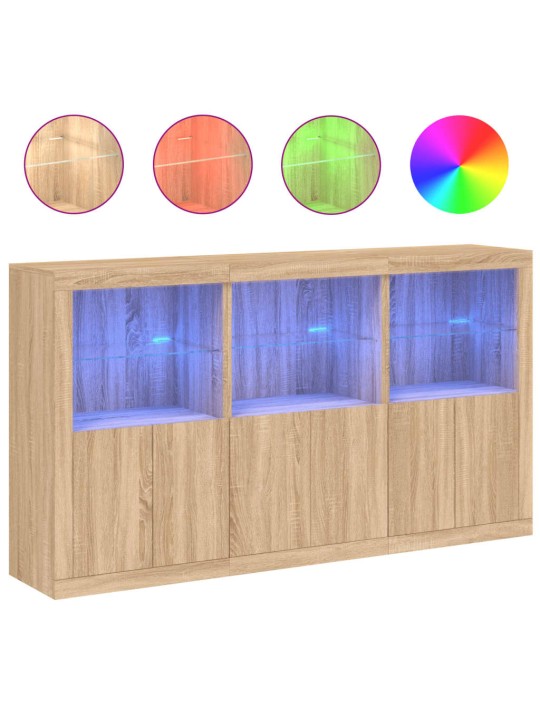 Kumode ar led lampiņām, ozolkoka krāsa, 181,5x37x100 cm