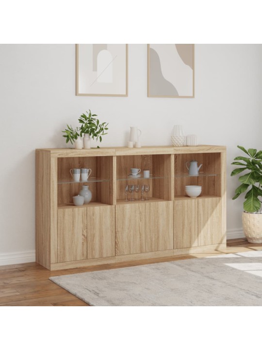 Kumode ar led lampiņām, ozolkoka krāsa, 181,5x37x100 cm