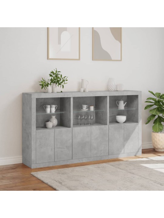 Kumode ar led lampiņām, betona pelēka, 181,5x37x100 cm