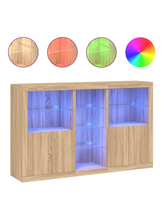 Kumode ar led lampiņām, ozolkoka krāsa, 162x37x100 cm