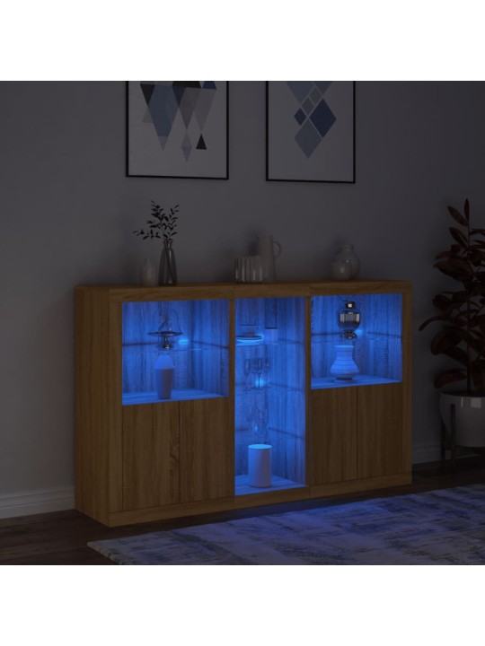 Kumode ar led lampiņām, ozolkoka krāsa, 162x37x100 cm