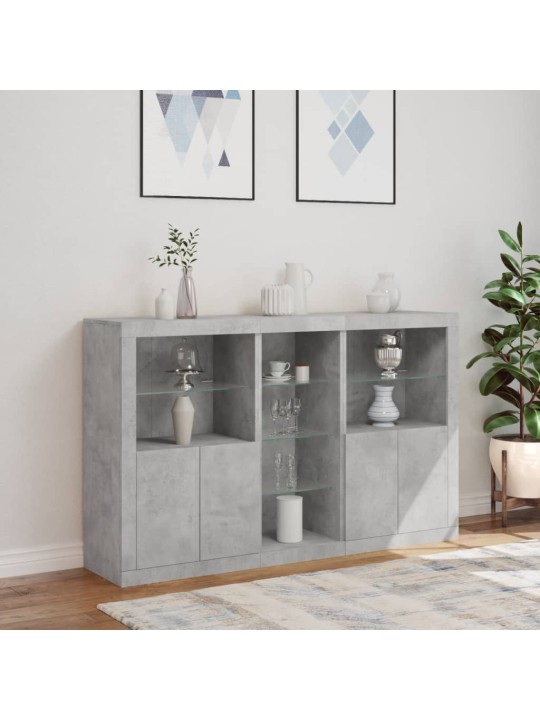 Kumode ar led lampiņām, betona pelēka, 162x37x100 cm