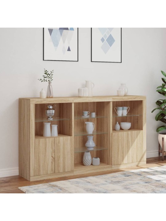Kumode ar led lampiņām, ozolkoka krāsa, 181,5x37x100 cm