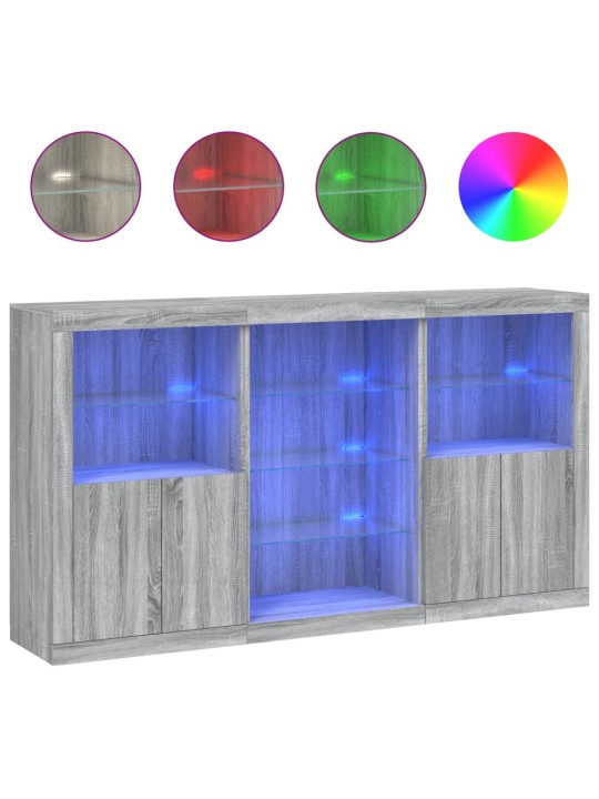Kumode ar led lampiņām, pelēka ozolkoka krāsa, 181,5x37x100 cm