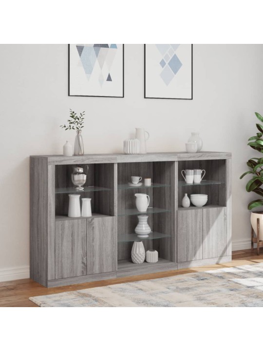 Kumode ar led lampiņām, pelēka ozolkoka krāsa, 181,5x37x100 cm