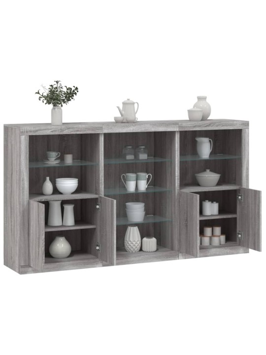 Kumode ar led lampiņām, pelēka ozolkoka krāsa, 181,5x37x100 cm