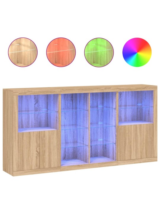 Kumode ar led lampiņām, ozolkoka krāsa, 202x37x100 cm