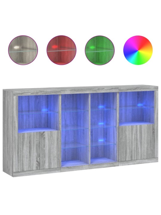 Kumode ar led lampiņām, pelēka ozolkoka krāsa, 202x37x100 cm