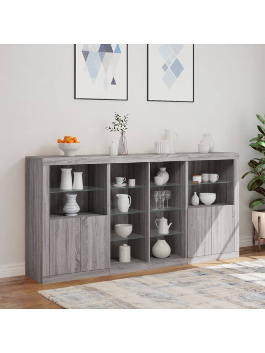 Kumode ar led lampiņām, pelēka ozolkoka krāsa, 202x37x100 cm