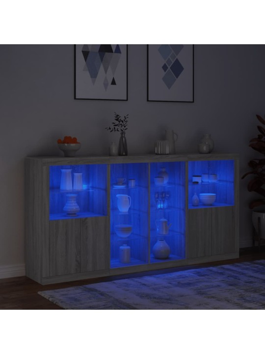 Kumode ar led lampiņām, pelēka ozolkoka krāsa, 202x37x100 cm