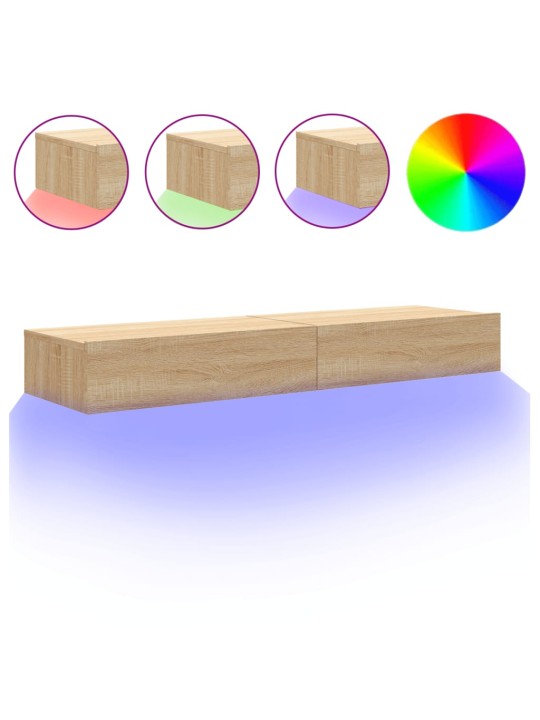 Tv plaukti ar led lampiņām, 2gab., 60x35x15,5cm, ozolkoka krāsā
