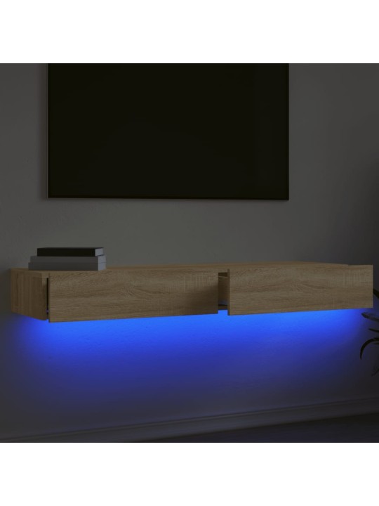 Tv plaukti ar led lampiņām, 2gab., 60x35x15,5cm, ozolkoka krāsā