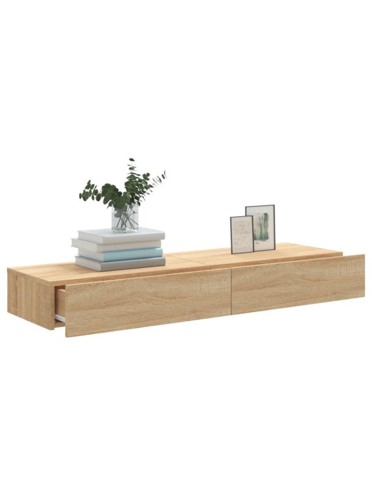 Tv plaukti ar led lampiņām, 2gab., 60x35x15,5cm, ozolkoka krāsā