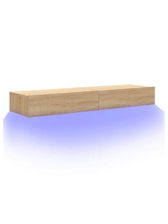 Tv plaukti ar led lampiņām, 2gab., 60x35x15,5cm, ozolkoka krāsā