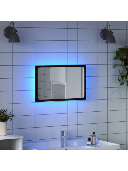 Vannasistabas spogulis ar led, brūna ozola, 60x8,5x38 cm, koks
