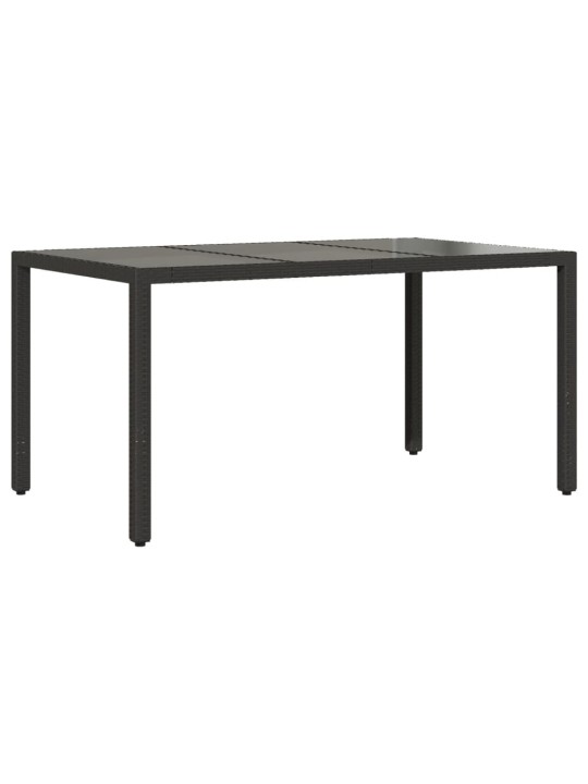 Dārza galds, stikla virsma, melns, 150x90x75 cm, pe rotangpalma