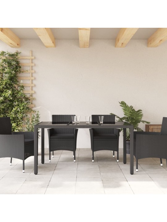 Dārza galds, stikla virsma, melns, 150x90x75 cm, pe rotangpalma
