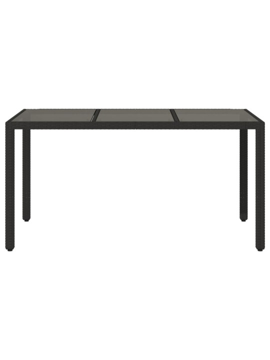 Dārza galds, stikla virsma, melns, 150x90x75 cm, pe rotangpalma