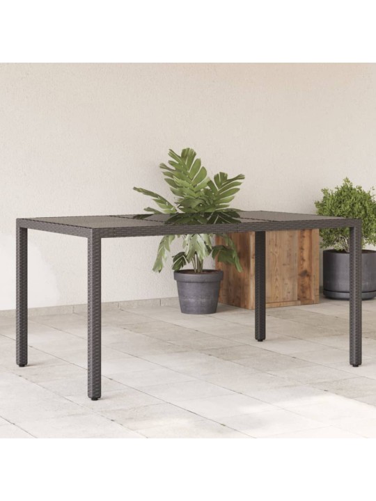 Dārza galds, stikla virsma, melns, 150x90x75 cm, pe rotangpalma
