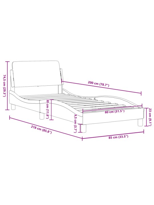 Gultas rāmis ar galvgali bez matrača pelēkbrūns 80x200cm audums
