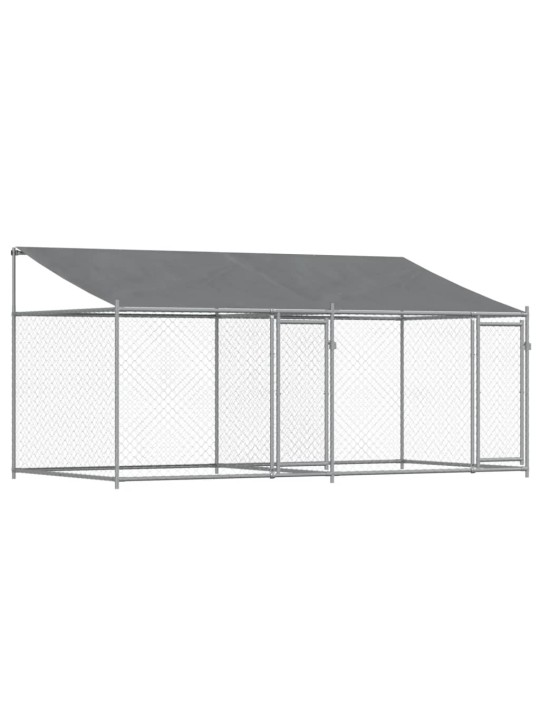 Suņu būris ar jumtu un durvīm, pelēks, 4x2x2 m, cinkots tērauds
