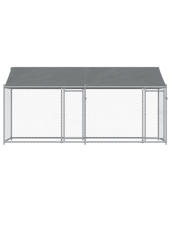 Suņu būris ar jumtu un durvīm, pelēks, 4x2x2 m, cinkots tērauds