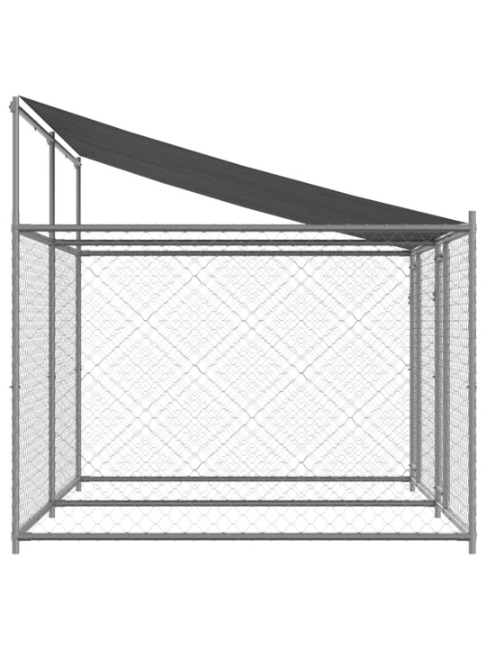 Suņu būris ar jumtu un durvīm, pelēks, 4x2x2 m, cinkots tērauds