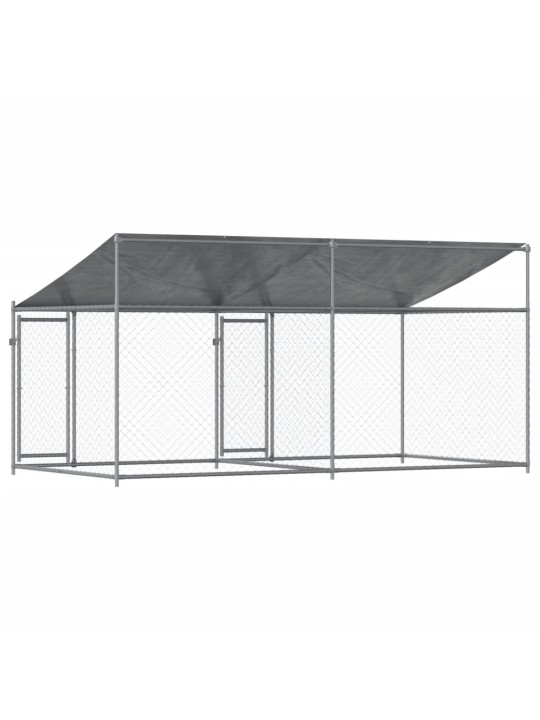 Suņu būris ar jumtu un durvīm, pelēks, 4x2x2 m, cinkots tērauds