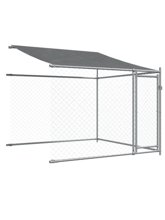 Suņu būris ar jumtu un durvīm, pelēks, 4x2x2 m, cinkots tērauds