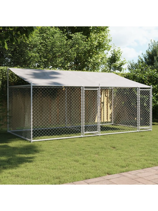 Suņu būris ar jumtu un durvīm, pelēks, 4x2x2 m, cinkots tērauds
