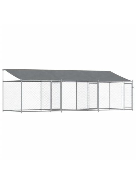 Suņu būris ar jumtu un durvīm, pelēks, 6x2x2 m, cinkots tērauds