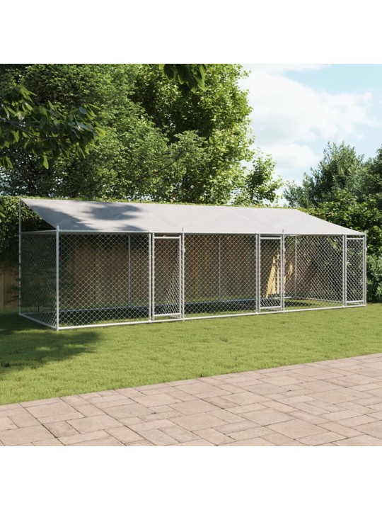 Suņu būris ar jumtu un durvīm, pelēks, 6x2x2 m, cinkots tērauds