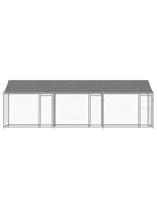 Suņu būris ar jumtu un durvīm, pelēks, 6x2x2 m, cinkots tērauds