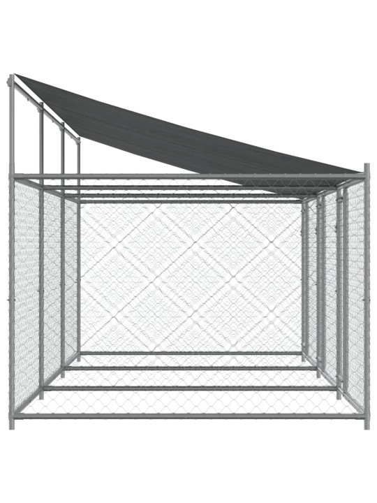 Suņu būris ar jumtu un durvīm, pelēks, 6x2x2 m, cinkots tērauds