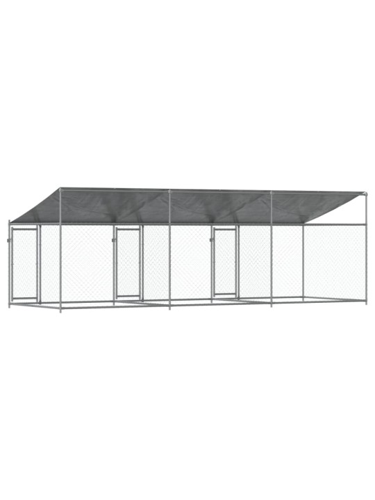Suņu būris ar jumtu un durvīm, pelēks, 6x2x2 m, cinkots tērauds