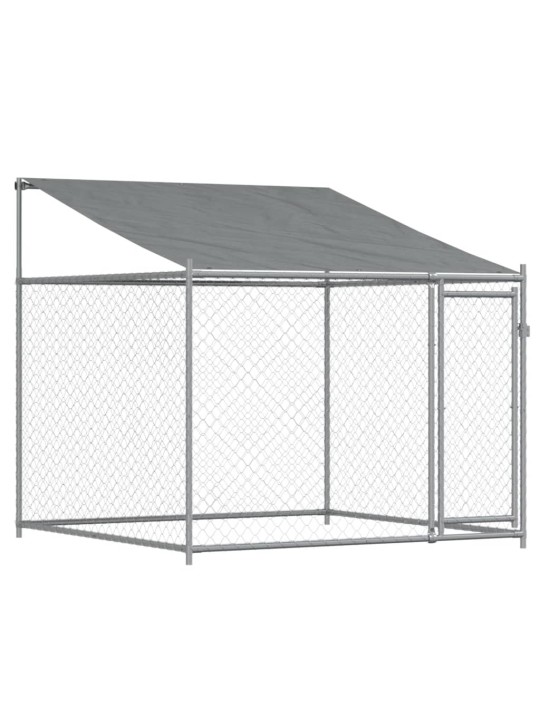 Suņu būris ar jumtu un durvīm, pelēks, 6x2x2 m, cinkots tērauds