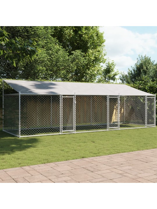 Suņu būris ar jumtu un durvīm, pelēks, 6x2x2 m, cinkots tērauds